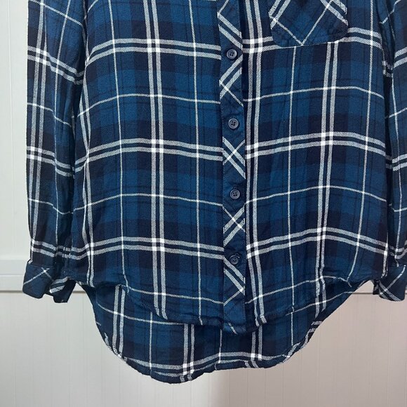Beach Lunch Lounge Flannel Plaid Button Down Shirt Blue Cozycore Lumberjack - Picture 6 of 10